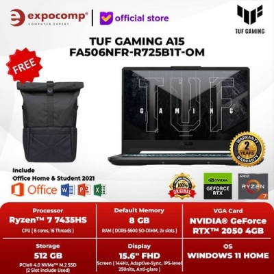 ASUS TUF GAMING A15 FA506NFR-R725B1T-OM BLACK AMD RYZEN 7-7435HS 8GB 512GB RTX2050 4GB W11+OHS 2021