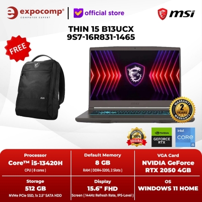 MSI GAMING THIN 15 B13UCX 9S7-16R831-1465 CORE i5-13420H RTX2050 8GB 512GB WIN11 - BUNDLE DELUXE, JADI 32GB
