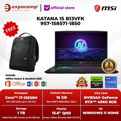 MSI GAMING KATANA 15 B13VFK 9S7-158571-1850 INTEL I7-13620H 16GB 1TB RTX4060 8GB WIN11+OHS 2021 - NON BUNDLE, JADI 32GB