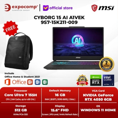 MSI GAMING CYBORG 15 AI A1VEK 9S7-15K211-009 ULTRA 7-125H 16GB 512GB RTX 4050 6GB WIN 11+ OHS2021 - NON BUNDLE, TETAP 16GB