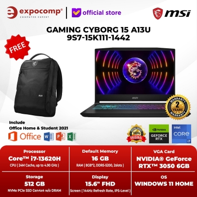 MSI GAMING CYBORG 15 A13U 9S7-15K111-1442 BLACK INTEL CORE i7-13620H 16GB 512GB RTX3050 6GB W11+OHS 2021 - NON BUNDLE, TETAP 16GB