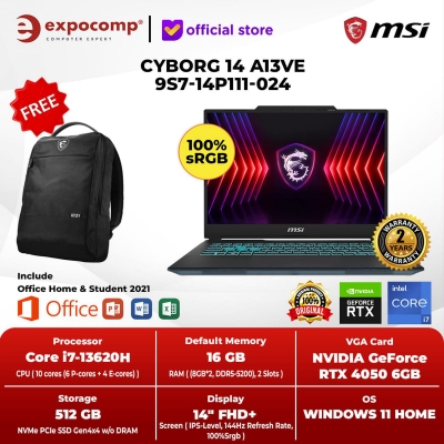 MSI CYBORG GAMING 14 A13VE 14 9S7-14P111-024 BLACK i7-13620H 16GB 512GB RTX 4050 6GB WIN 11 + OHS 2021 - BUNDLE PREMIUM, TETAP 16GB