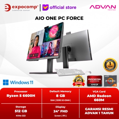 ADVAN ALL IN ONE AIO ONE PC FORCE ONE PC GREY AMD RYZEN 5-6600H 8GB 512GB SSD WIN 11 HOME NO OFFICE TANPA OHS