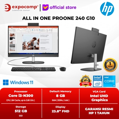 Hewlett Packard HP AIO ALL IN ONE PROONE 240 G10 BLACK INTEL CORE i3-N300 8GB 512GB SSD WIN 11 HOME NO OFFICE TANPA OHS