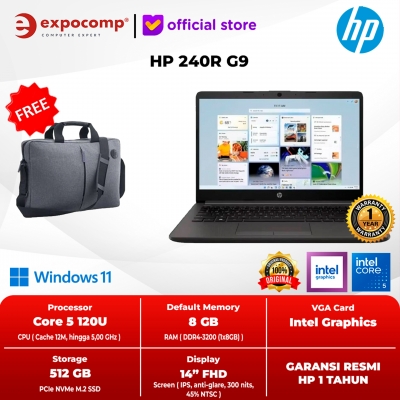 Hewlett Packard HP 240R GEN 9 G9 BLACK INTEL CORE 5-120U 8GB 512GB WIN 11 HOME + OFFICE HOME 2024
