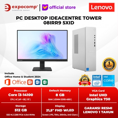LENOVO PC DESKTOP IC IDEACENTRE TOWER 08IRR9 5XID CLOUD GREY INTEL CORE i3-14100 8GB 512GB INTEL UHD 730 WIN 11 HOME + OFFICE HOME 2024 + M 365 1 YEAR