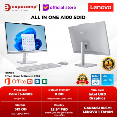 LENOVO AIO ALL IN ONE A100 5DID CLOUD GREY INTEL CORE i3-N305 8GB 512GB WIN 11 HOME + OFFICE HOME 2024 + M 365 1 YEAR