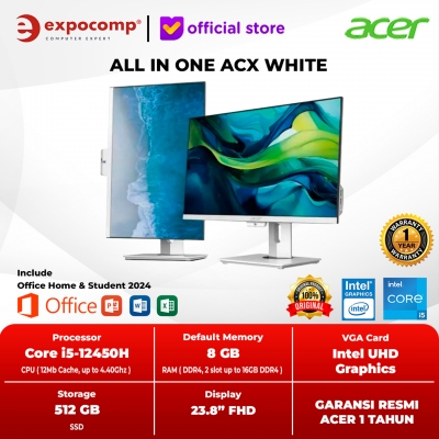 ACER AIO ALL IN ONE ACX WHITE CORE i5-12450H 8GB 512GB SSD 23,8 INCH WIN 11 HOME + OFFICE HOME 2024 LAYAR BISA DIPUTAR