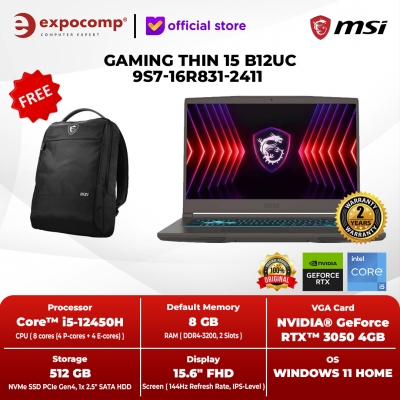 MSI GAMING THIN 15 B12UC 9S7-16R831-2411 INTEL CORE i5-12450H 8GB 512GB RTX3050 4GB WIN11 TANPA OHS 2021
