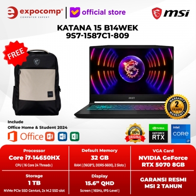 MSI GAMING KATANA 15 B14WEK 9S7-1587C1-809 BLACK INTEL CORE i7-14650HX 32GB 1TB RTX 5070 8GB GDDR7 WIN 11 HOME + OFFICE HOME 2024 + M 365 1 YEAR