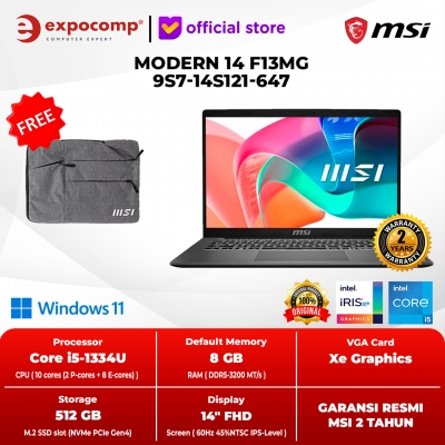 MSI MODERN 14 F13MG 9S7-14S121-647 GRAY CORE i5-1334U 8GB 512GB SSD WIN 11 HOME NO OFFICE TANPA OHS