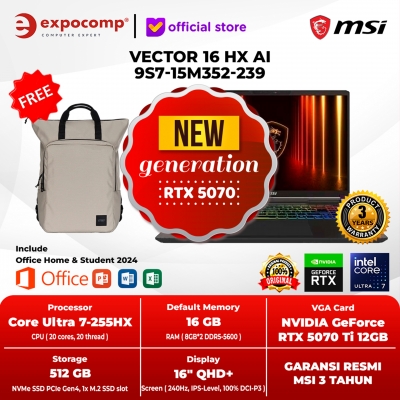 MSI GAMING VECTOR 16 HX AI 9S7-15M352-239 GRAY INTEL CORE ULTRA 7-255HX 16GB 512GB RTX 5070Ti GDDR7 WIN 11 HOME + OFFICE HOME 2024