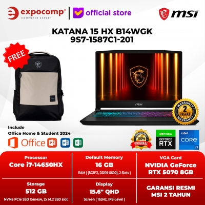 MSI GAMING KATANA 15 HX B14WGK 9S7-1587C1-201 BLACK INTEL CORE i7-14650HX 16GB 512GB RTX 5070 8GB GDDR7 WIN 11 HOME + OFFICE HOME 2024