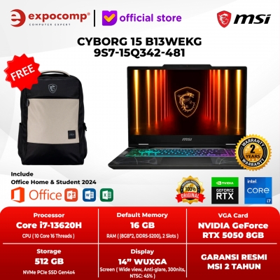 MSI GAMING CYBORG 15 B13WEKG 9S7-15Q342-481 BLACK INTEL CORE i7-13620H 16GB 512GB SSD RTX 5050 GDDR7 8GB WIN 11 + OFFICE HOME 2024 + M 365 1 YEAR