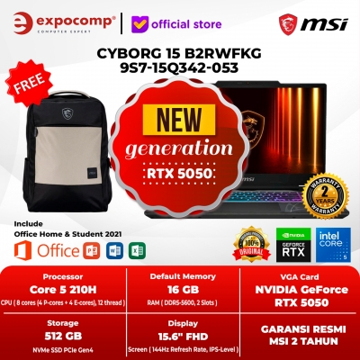 MSI GAMING CYBORG 15 B2RWFKG 9S7-15Q342-053 BLACK INTEL CORE 5-210H 16GB 512GB RTX 5050 8GB GDDR7 WIN 11 HOME + OFFICE HOME 2024