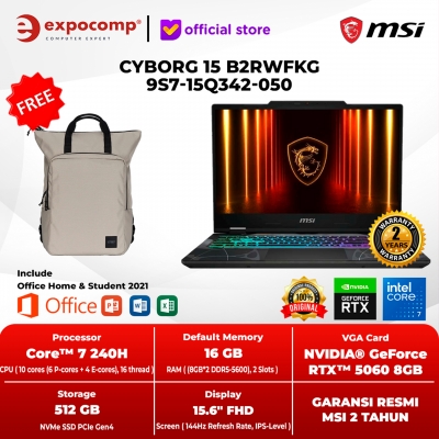 MSI GAMING CYBORG 15 B2RWFKG 9S7-15Q342-050 BLACK INTEL CORE 7-240H 16GB 512GB RTX 5060 8GB GDDR7 WIN 11 + OFFICE HOME 2024