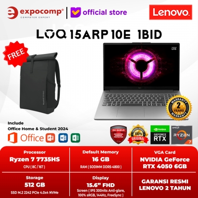 LENOVO GAMING LOQ ESSENTIAL EDITION NEW VERSION 15ARP10E 1BID AMD RYZEN 7-7735HS 16GB 512GB RTX 4050 6GB GDDR6 WIN 11 + OFFICE HOME 2024 +M365