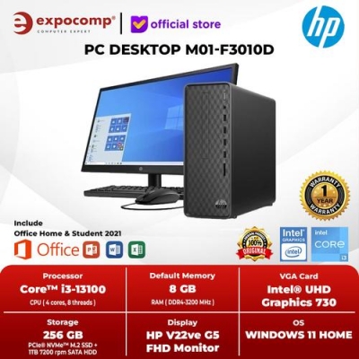 Hewlett Packard HP PC DESKTOP M01-F3010d CORE i3-13100 8GB 256GB SSD + 1TB HDD W11+OHS 2021