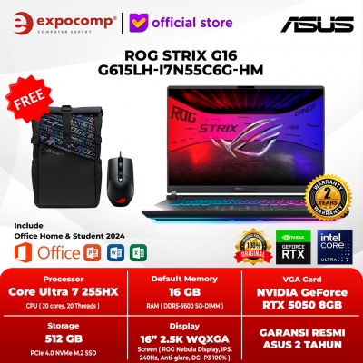 ASUS GAMING ROG STRIX G16 G615LH-I7N55C6G-HM INTEL CORE ULTRA 7-255HX 16GB 512GB RTX 5050 8GB GDDR7 WIN 11 HOME + OFFICE HOME 2024 + M 365 BASIC