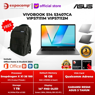 ASUS VIVOBOOK S14 S3407CA VIPS7111M VIPS7112M ULTRA 7-255H 16GB 1TB SSD WIN 11 HOME + OFFICE HOME 2024 + M 365 1 YEAR