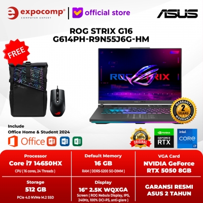 ASUS GAMING ROG STRIX G16 G614PH-R9N55J6G-HM GRAY AMD RYZEN 9-8940HX 16GB 512GB RTX 5050 8GB GDDR7 WIN 11 HOME + OFFICE HOME 2024 + M 365 1 YEAR