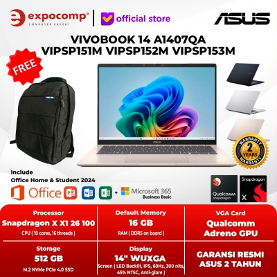 ASUS VIVOBOOK 14 A1407QA VIPSP151M VIPSP152M VIPSP153M SNAPDRAGON X-X126100 16GB 512GB WIN 11 + OH 2024