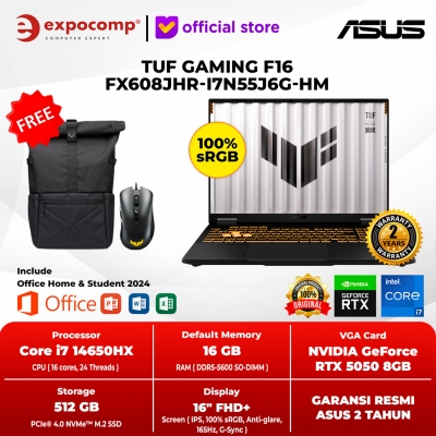ASUS TUF GAMING F16 FX608JHR-I7N55J6G-HM GRAY CORE i7-14650HX 16GB 512GB RTX 5050 8GB GDDR7 WIN 11 HOME + OFFICE HOME 2024 + M 365 1 YEAR