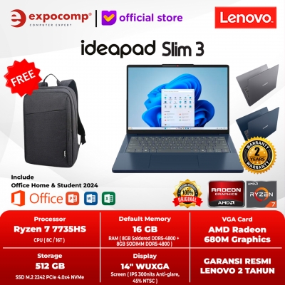 LENOVO IDEAPAD SLIM 3 14ARP10 89ID 8AID AMD RYZEN 5-7535HS 16GB 512GB SSD WIN 11 HOME + OFFICE HOME 2024 + M 365 1 YEAR