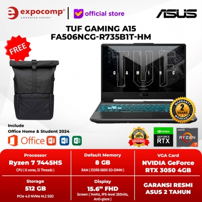 ASUS TUF GAMING A15 FA506NCG-R735B1T-HM BLACK AMD RYZEN 7-7445HS 8GB 512GB RTX 3050 4GB WIN 11 HOME + OFFICE HOME 2024 + M365 1 Y