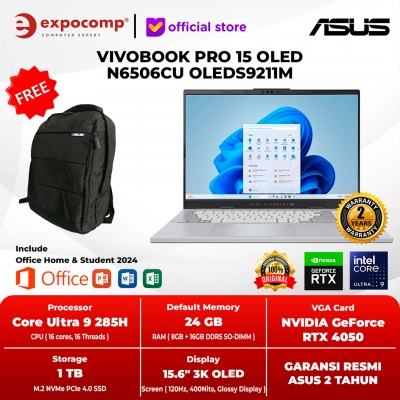 ASUS VIVOBOOK PRO 15 OLED N6506CU OLEDS9211M ULTRA 9-285H 24GB 1TB RTX 4050 6GB WIN11+OH 2024
