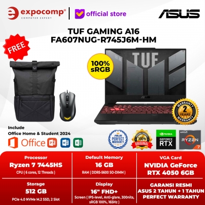 ASUS TUF GAMING A16 FA607NUG-R745J6M-HM GRAY AMD RYZEN 7-7445HS 16GB 512GB RTX 4050 6GB GDDR6 WIN 11 HOME + OFFICE HOME 2024 + M 365 1 YEAR