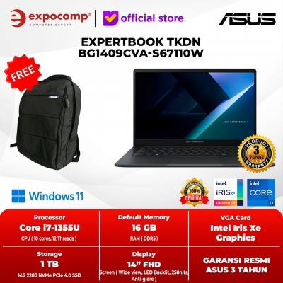 ASUS EXPERTBOOK TKDN BG1409CVA-S67110W GREY i7-1355U 16GB 1TB SSD WIN 11 HOME NO OFFICE TANPA OHS