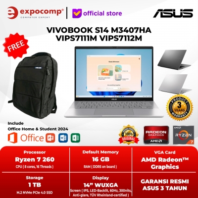 ASUS VIVOBOOK S14 M3407HA VIPS7111M VIPS7112M AMD RYZEN 7-260 16GB 1TB WIN11+OH 2024