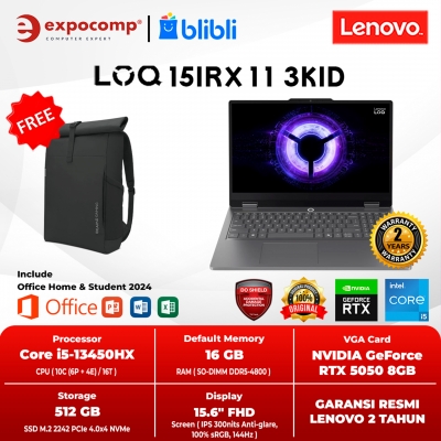 LENOVO LOQ ESSENTIAL GAMING 15IRX11 3KID INTEL CORE i5-13450HX 16GB 512GB RTX 5050 8GB GDDR7 WIN 11 HOME + OFFICE HOME 2024 + M 365 1 Y