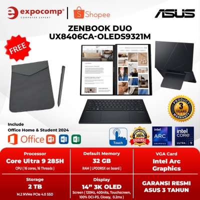 ASUS ZENBOOK DUO UX8406CA-OLEDS9321M GREY INTEL ULTRA 9-285H 32GB 2TB WIN 11 HOME + OFFICE HOME 2024 TOUCH DUAL