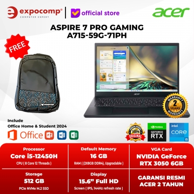 ACER ASPIRE 7 PRO GAMING A715-59G-56K7 BLACK CORE i5-12450H 16GB 512GB RTX 3050 6GB WIN 11 HOME + OFFICE HOME 2024