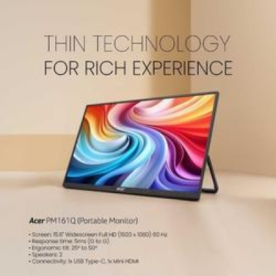 MONITOR ACER PORTABLE PM161Q IPS 1080P FHD SPEAKER MINI-HDMI USB-C SPEAKER VESA 75X75MM