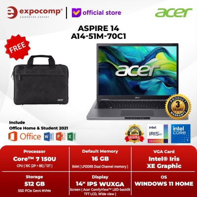 ACER ASPIRE 14 A14-51M-70C1 GREY INTEL CORE 7-150U 16GB 512GB WIN11+OHS2021