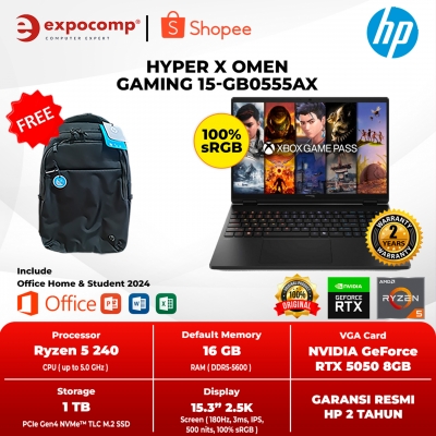 Hewlett Packard HP HYPER X OMEN GAMING 15-gb0555AX BLACK AMD RYZEN 5-240 16GB 1TB SSD RTX 5050 8GB GDDR7 WIN 11 HOME + OFFICE HOME 2024