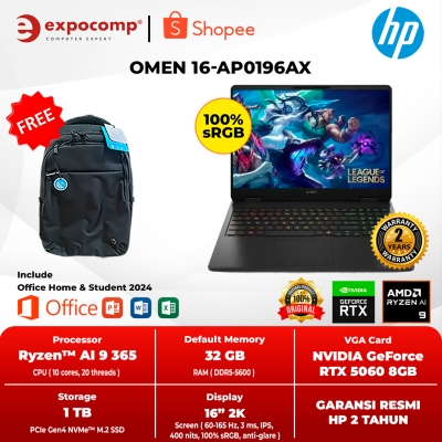 Hewlett Packard HP GAMING OMEN 16-ap0196AX BLACK AMD RYZEN AI 9-365 32GB 1TB RTX 5060 8GB GDDR6 WIN 11 HOME + OFFICE HOME 2024