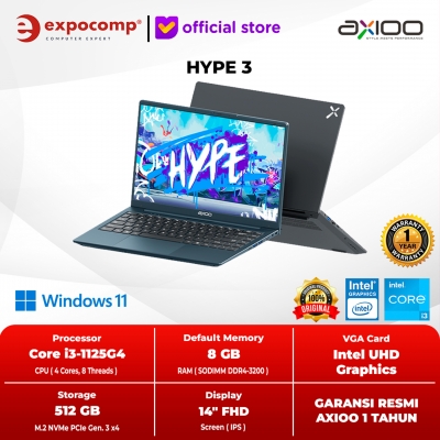 LAPTOP AXIOO HYPE 3 INTEL CORE i3-1125G4 8GB 512GB WIN 11 HOME NO OFFICE TANPA OHS