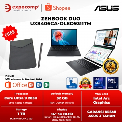 ASUS ZENBOOK DUO UX8406CA-OLED9311TM GREY INTEL ULTRA 9-285H 32GB 1TB TOUCH 3K OLED WIN 11 HOME + OFFICE HOME 2024