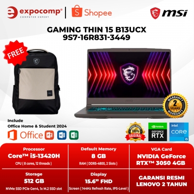 MSI GAMING THIN 15 B13UCX 9S7-16R831-3449 GRAY INTEL CORE i5-13420H 8GB 512GB RTX 3050 4GB GDDR6 WIN 11 HOME TANPA OFFICE NO OHS
