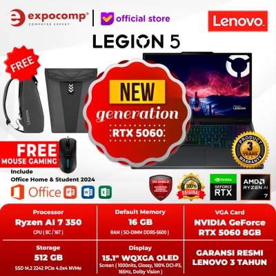 LENOVO GAMING LEGION 5 15IAKP10 23ID AMD RYZEN AI 7-350 16GB 512GB SSD RTX 5060 8GB GDDR7 WIN 11 HOME + OFFICE HOME 2024 + Lenovo AI Now