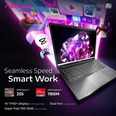 LAPTOP ADVAN WORK PLUS AI AMD RYZEN 7-255 8GB 512GB WIN 11 HOME TANPA OFFICE NO OHS 2021
