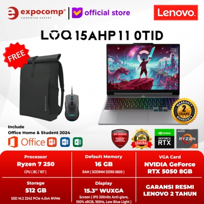 LENOVO GAMING LOQ 15AHP11 0TID AMD RYZEN 7-250 16GB 512GB RTX5050 8GB GDDR7 WIN11 + OFFICE HOME 2024 +M365+ Lenovo AI Now