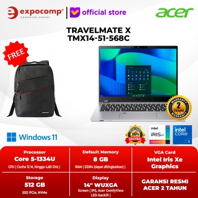 ACER TRAVELMATE X TMX14-51-568C INTEL CORE 5-120U 8GB 512GB WIN 11 HOME TANPA OFFICE NO