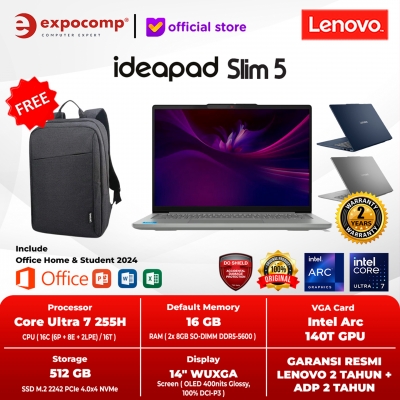 LENOVO IDEAPAD SLIM 5 14IAH10 1PID 1RID INTEL CORE ULTRA 7 255H 16GB 512GB OLED WIN 11 HOME + OFFICE HOME 2024