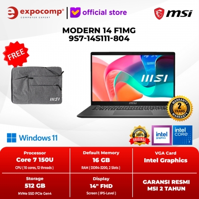 MSI MODERN 14 F1MG 9S7-14S111-804 ID GRAY INTEL CORE 7-150U 16GB 512GB WIN 11 HOME + OFFICE HOME 2024