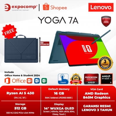 LENOVO YOGA 7a 2-in-1-14AGP11 4AID TIDAL TEAL AMD RYZEN AI 5-430 16GB 512 GB SSD 14 INCH TOUCH OLED WIN 11 + OFFICE HOME 2024 + M 365 1 YEAR TOUCH